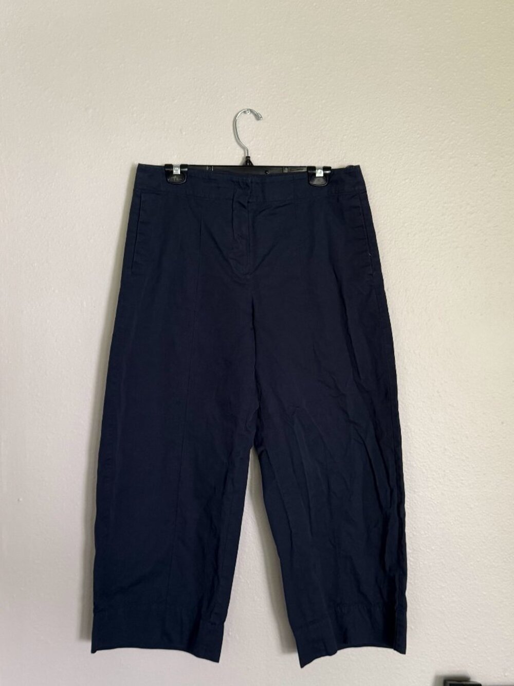 S Max Mara Navy Blue Cotton Crop Trousers Pants Straight Leg Size 6 IT 40